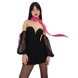 For Love & Lemons Black Carolyn Mini Dress Women’s US M